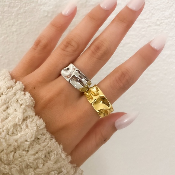 925 Sterling Silver Chunky Ring Thick Bold Geometric Textured Statement Ring - Picture 3 of 9